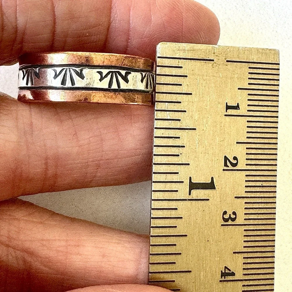 Mens Navajo Sterling Copper Wedding Band Sz 13.5 Ring Signed JG Native American